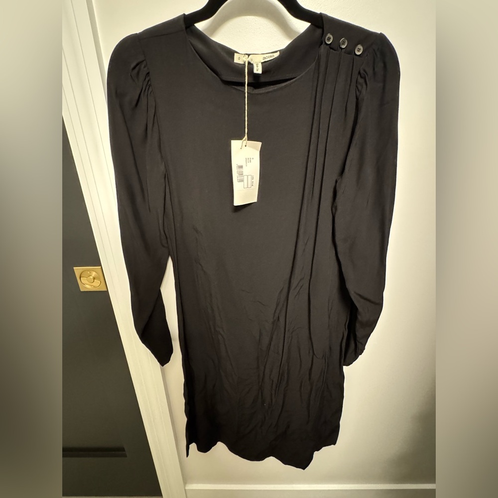 Acote black dress with button detail on sleeve and shoulder